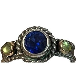 Reve Ring ~ Vintage  Sterling Silver 14kt Gold Gemstones Blue Green Sz 6-6.5